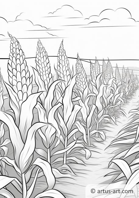Strona do kolorowania z polami kukurydzy